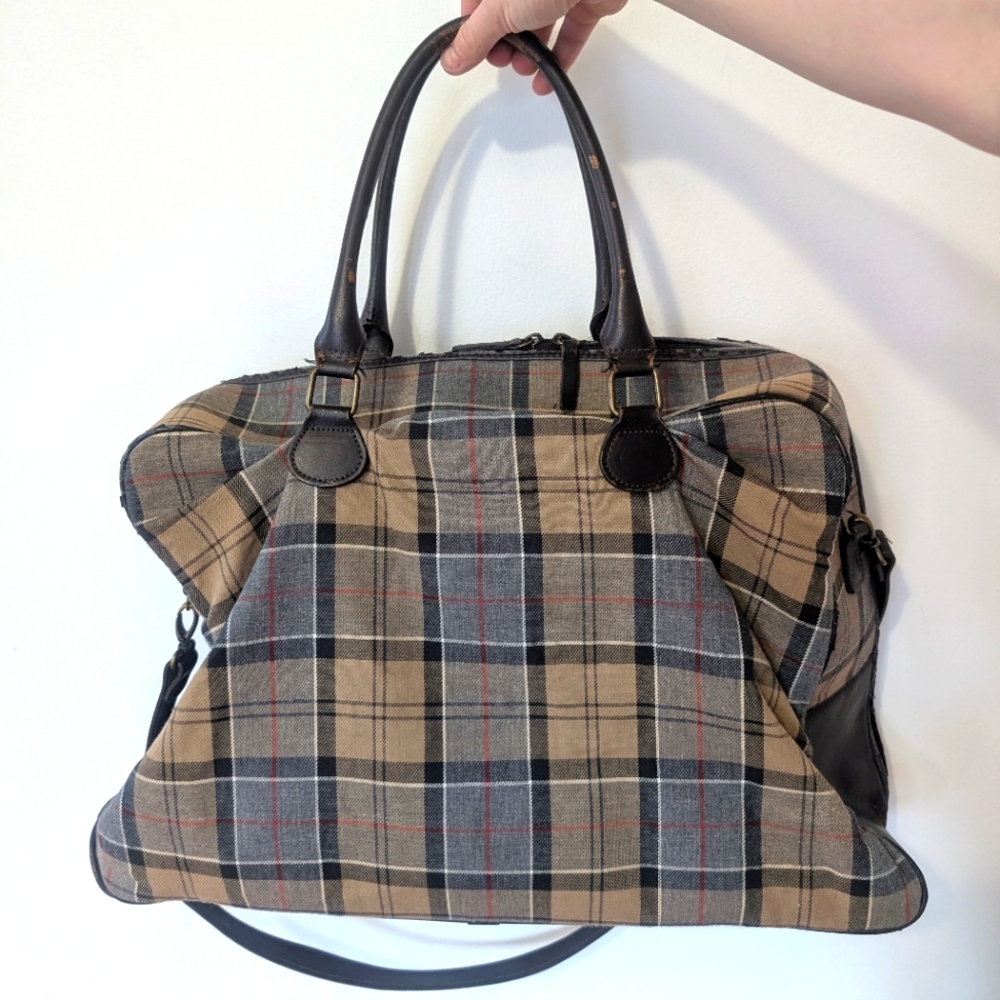 Barbour Vintage Overnight Weekender Zipper Duffle Bag in Dress Tartan - Picture 12 of 14